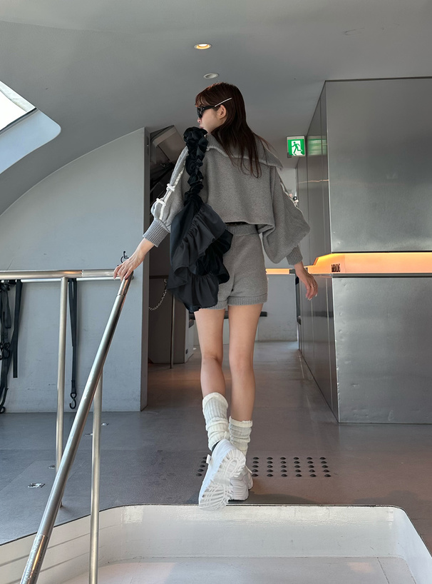 リボンラインジップブルゾン×ショートパンツニットセットアップ[lt51