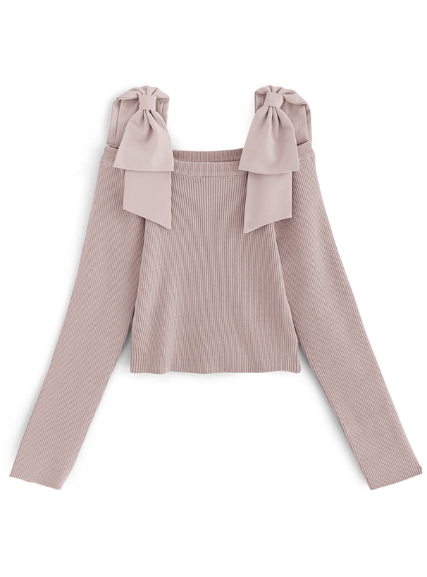 オフショルダーリボンストラップニットトップス[mb1546] | レディース