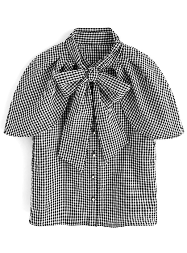 ボウタイ付きギンガムチェック柄ケープ風ブラウス[ta043] | レディース