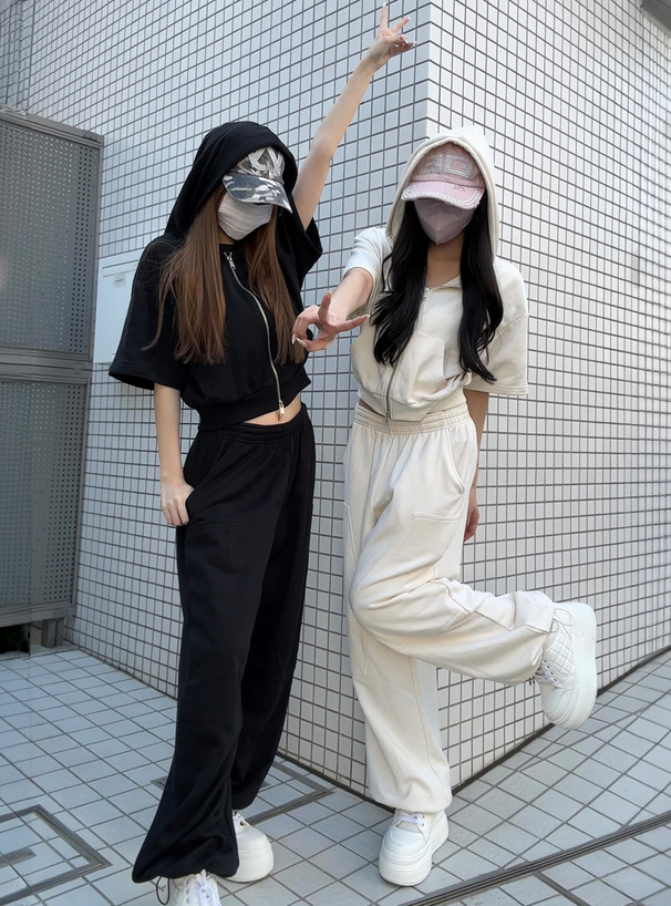 半袖パーカー×ワイドパンツスウェットセットアップ[tu1698