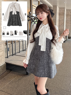ツイードドッキングミニワンピース[tu1894] | レディースファッション