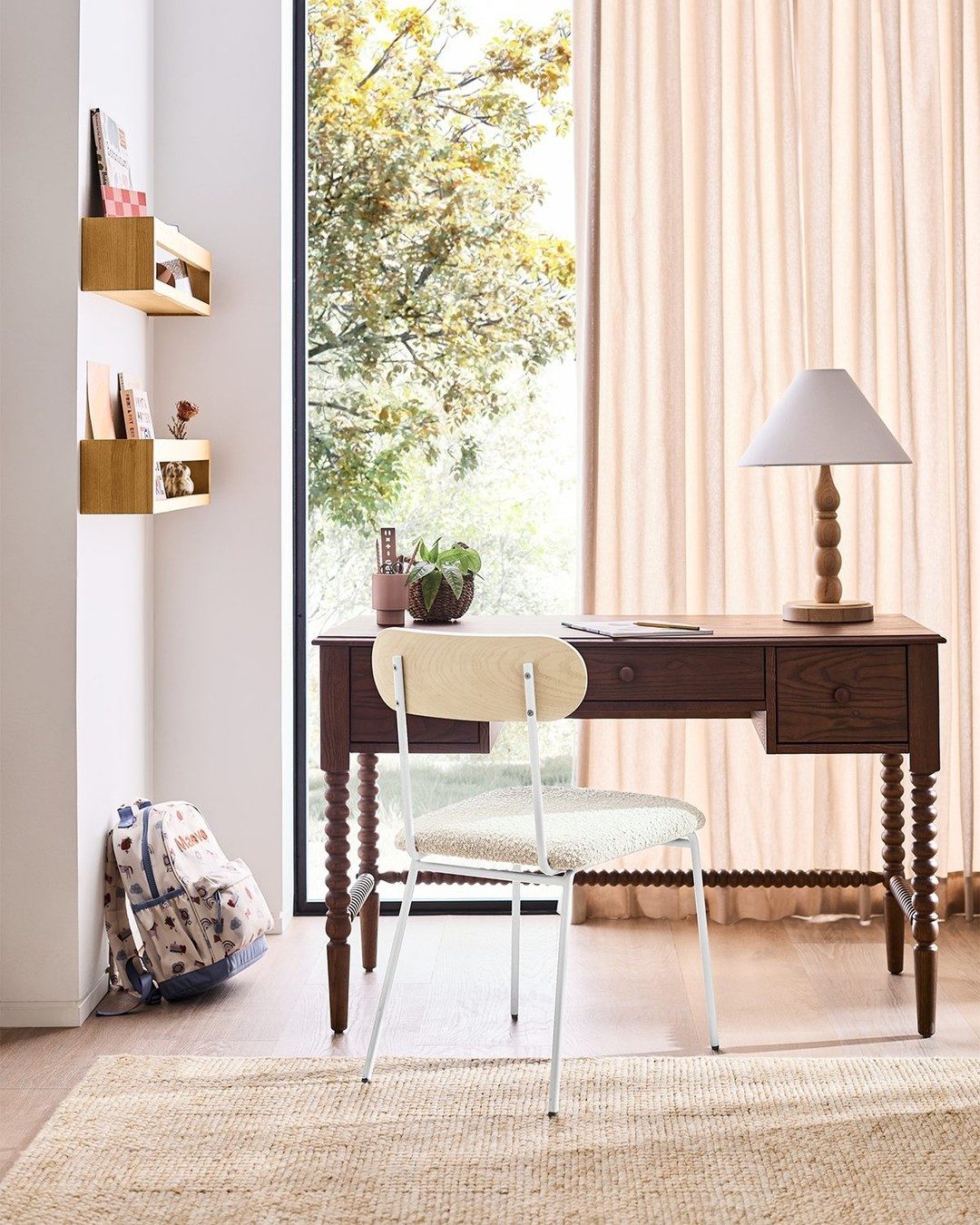 Jenny Lind Deep Brown Wood Spindle 3-Drawer Kids Desk with Hutch