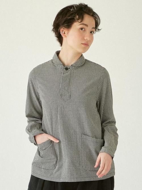 丸襟プルオーバーシャツ 綿オックスチェック | シャツBLナガソデ