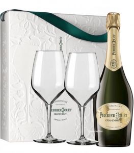 Confezione Champagne Grand Brut e 2 Bicchieri Perrier Jouet