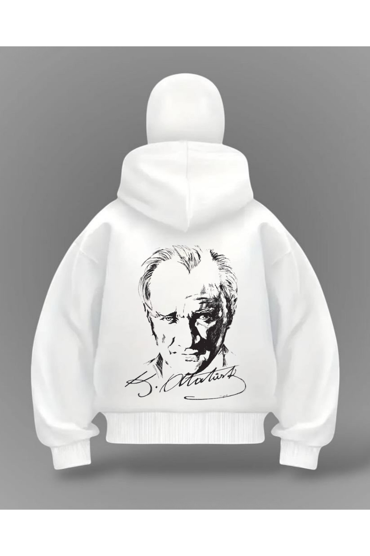 Gofeel Beyaz K Atatürk Baskılı Kar Maskeli Oversize Sweatshirt