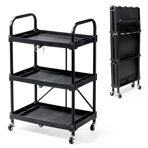 折りたたみツールワゴン｜3段・樹脂製・キャスター付