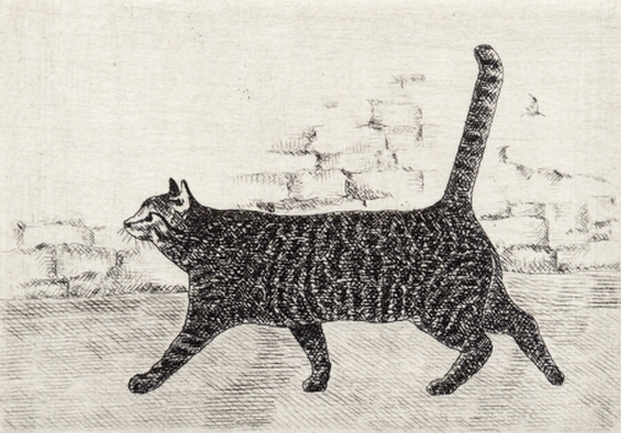 横向きの猫・2015 / 銅版画 (額あり） | iichi 日々の暮らしを心地よく