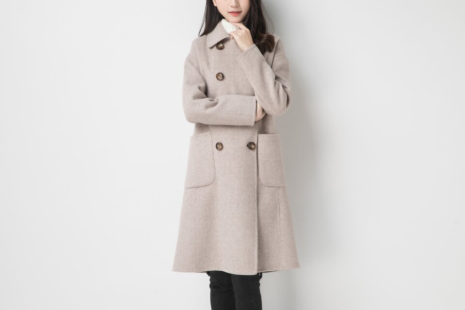 カシミヤ混素材 ダブルフェイス 優雅なダブルブレストコート
