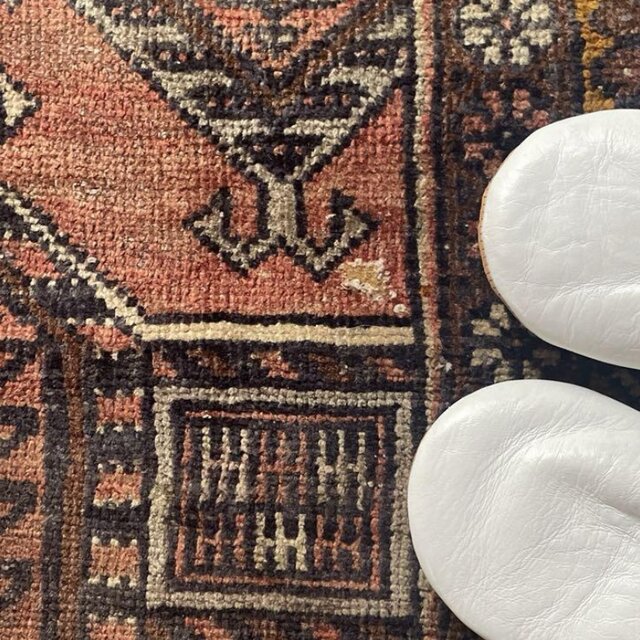 117.5×200 トライバルラグ くすみ赤茶夕焼け トルコヴィンテージラグ