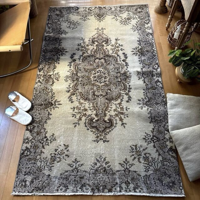 116×204 グレージュ×ブラウン 王道メダリオン トルコヴィンテージラグ