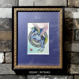 原画 1点もの 豹 ヒョウ 額装付き ボールペン画 日本人作家 色鉛筆画