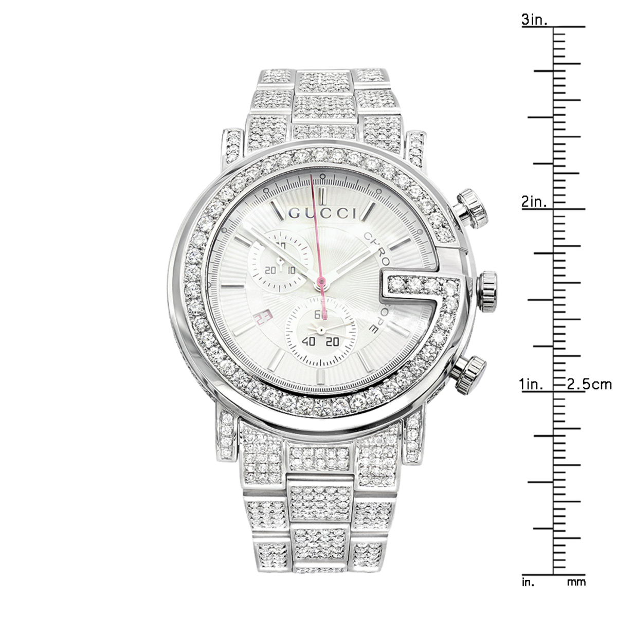 Genuine Men's Gucci G-Chrono Diamond Watch White Dial 12ct