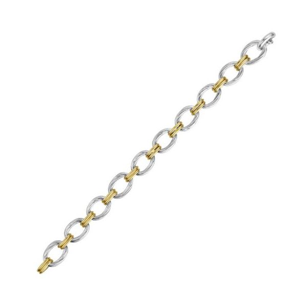 925 Silver & 18K Yellow Gold Cable Double Link Bracelet 7.5' | The