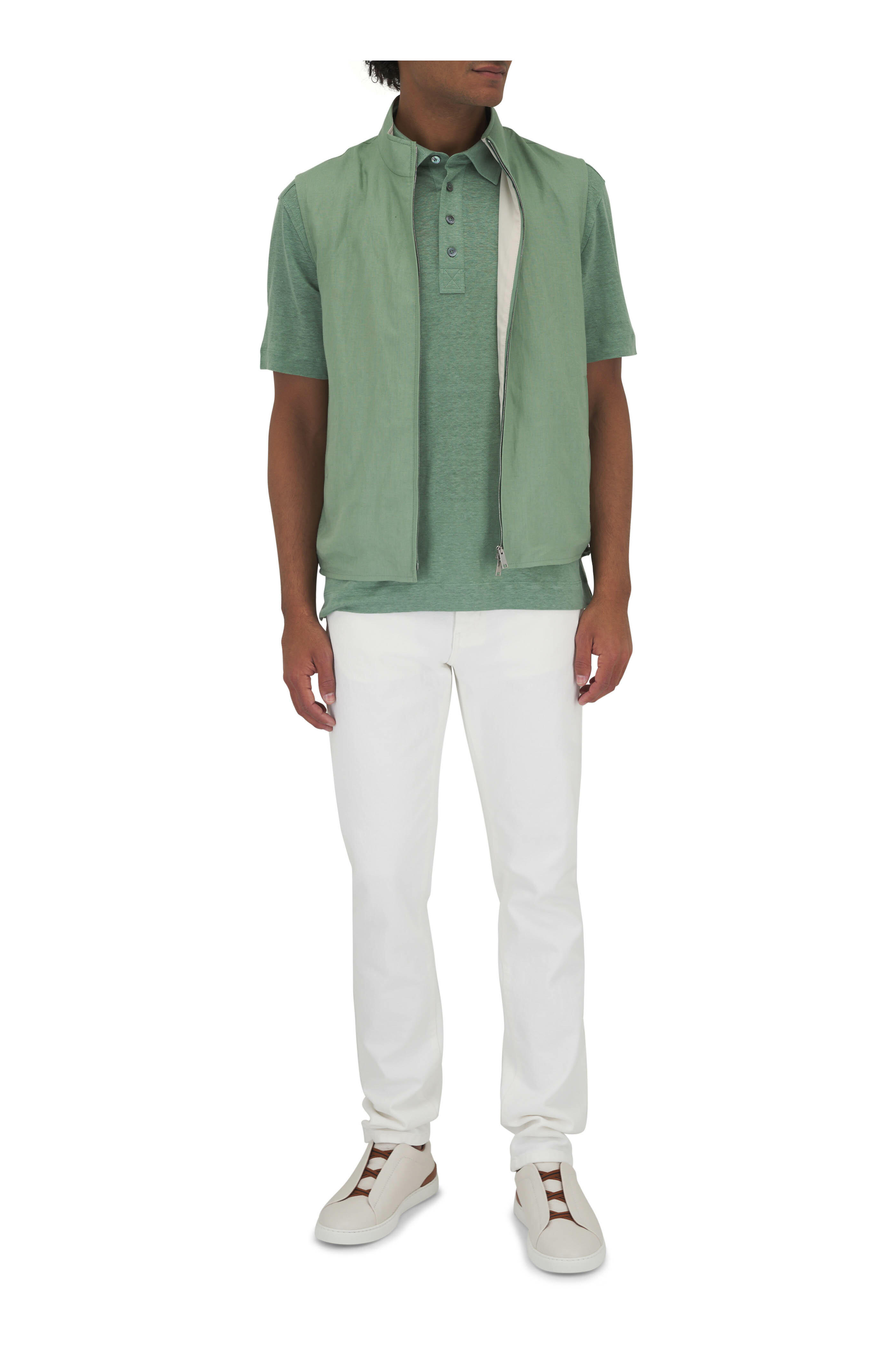 Zegna - Oasi Lino Green Linen Vest | Mitchell Stores