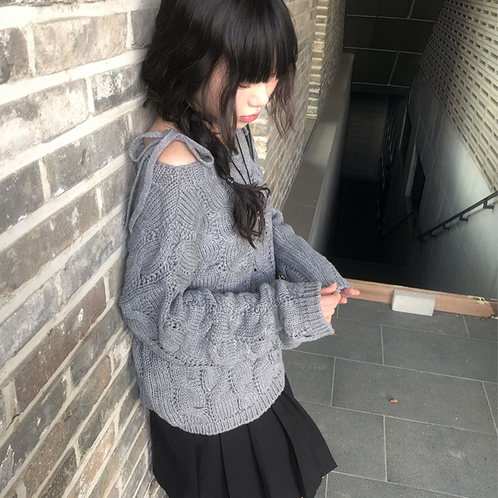 オフショルダーリボンケーブル編みニット(4color) | ファッション通販