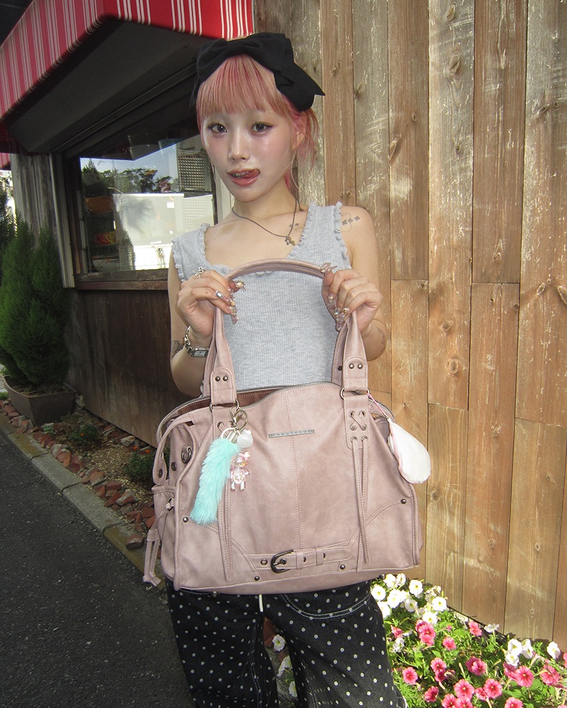 Fancy Club X haku] Belted Washing Leather Bag (Baby Pink) F25QE990