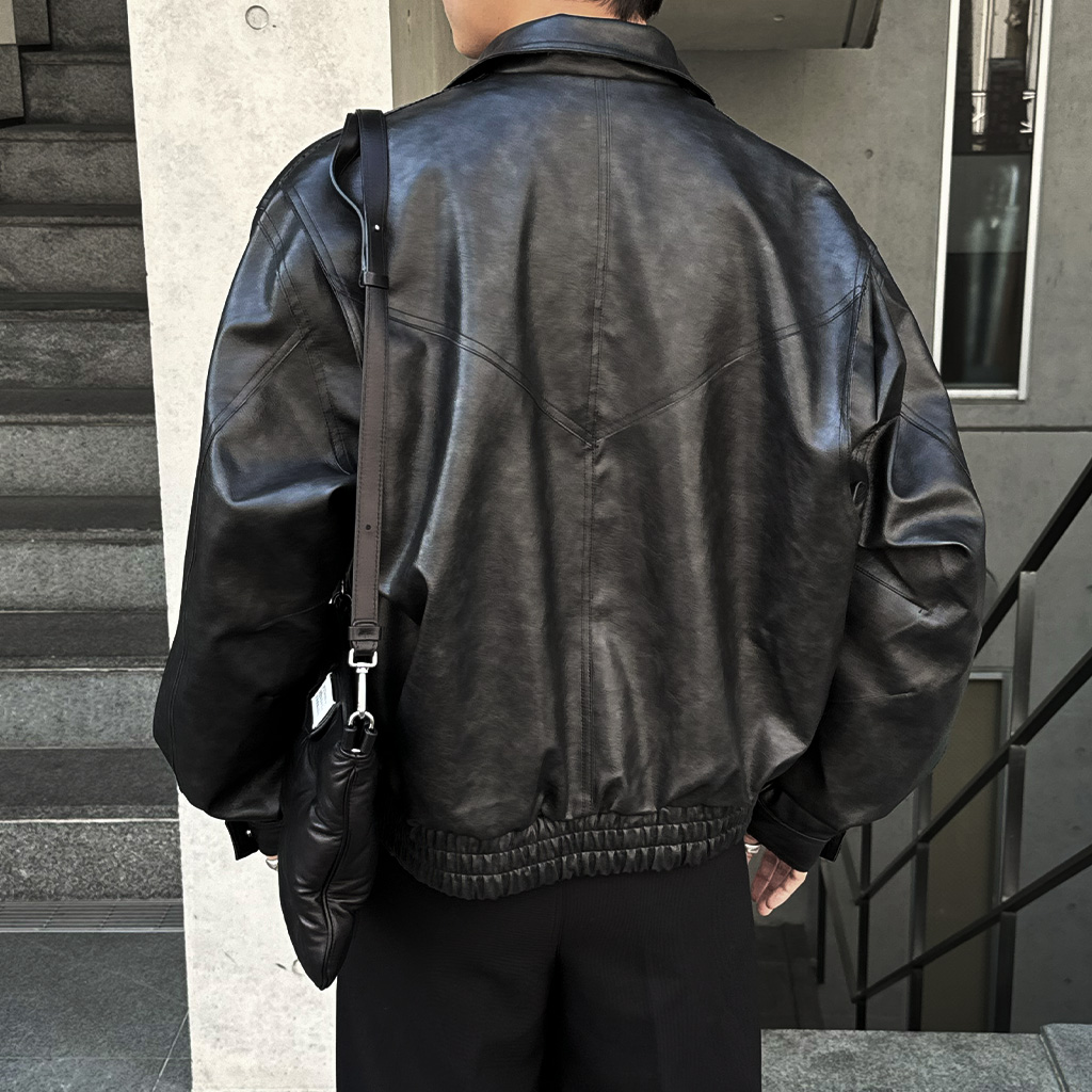 ヴィンテージクラックブルゾンエコレザージャケット | ファッション