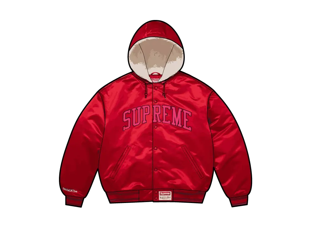 Supreme x Mitchell & Ness Lined Hooded Satin Varsity Jacket 