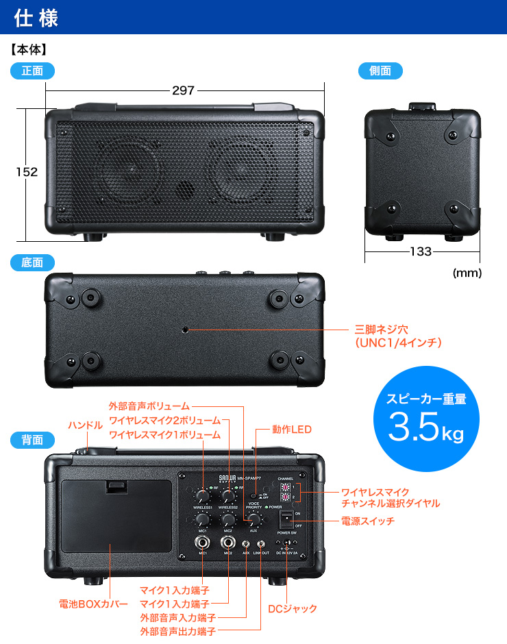 MM-SPAMP7【ワイヤレスマイク付き拡声器スピーカー】ワイヤレスマイク2