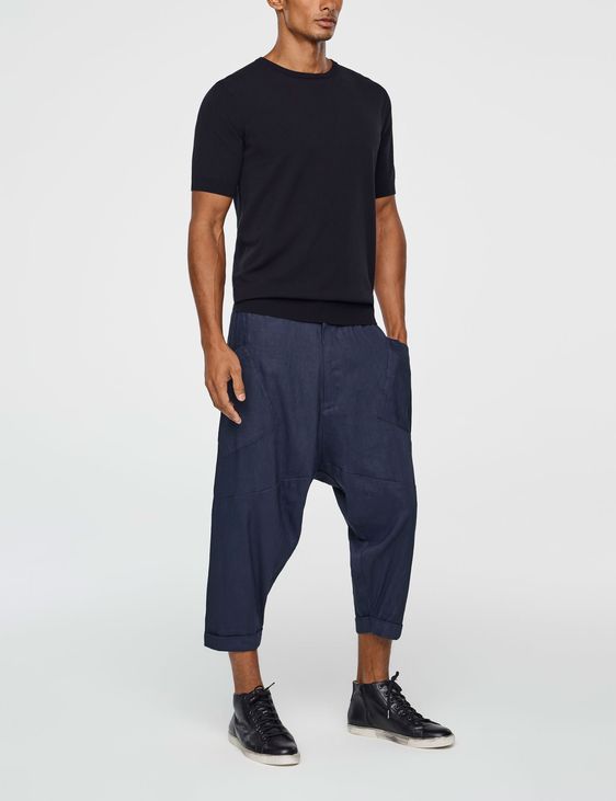 Blue men's sarouel pants - cropped by Sarah Pacini