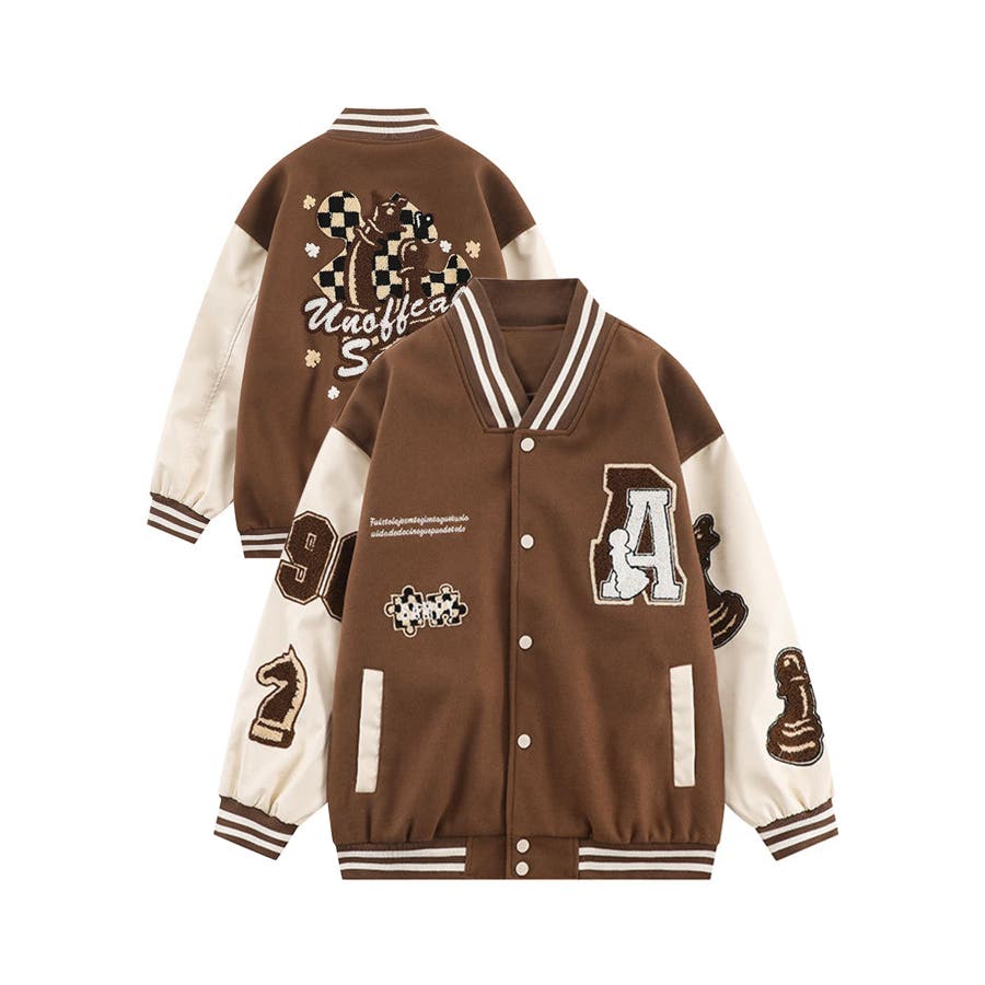 ブルゾン A柄 ユニセックスアメカジワッペン刺繍スタジャンジャケット