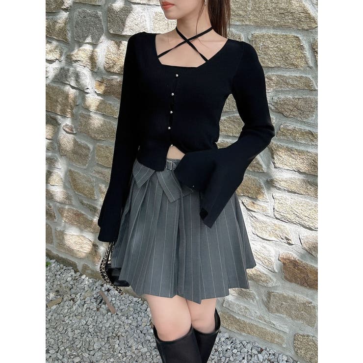 ストライププリーツミニスカート[品番：MKSW0055503]｜dazzlin