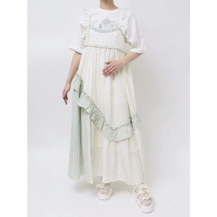 flower checkアシメワンピース[品番：MKSW0063402]｜merry jenny