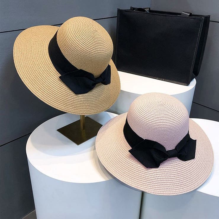 麦わら帽子 ストローハットリボン付き夏帽[品番：II000010786