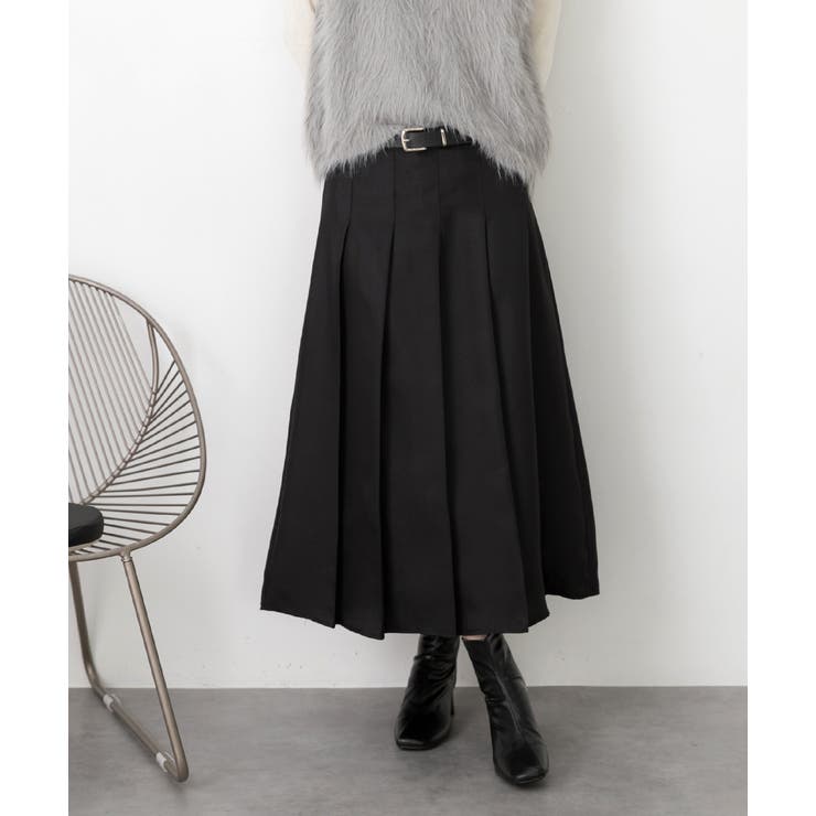 アライアベルト付き ハイウエスト コットン プレスプリーツ スカート