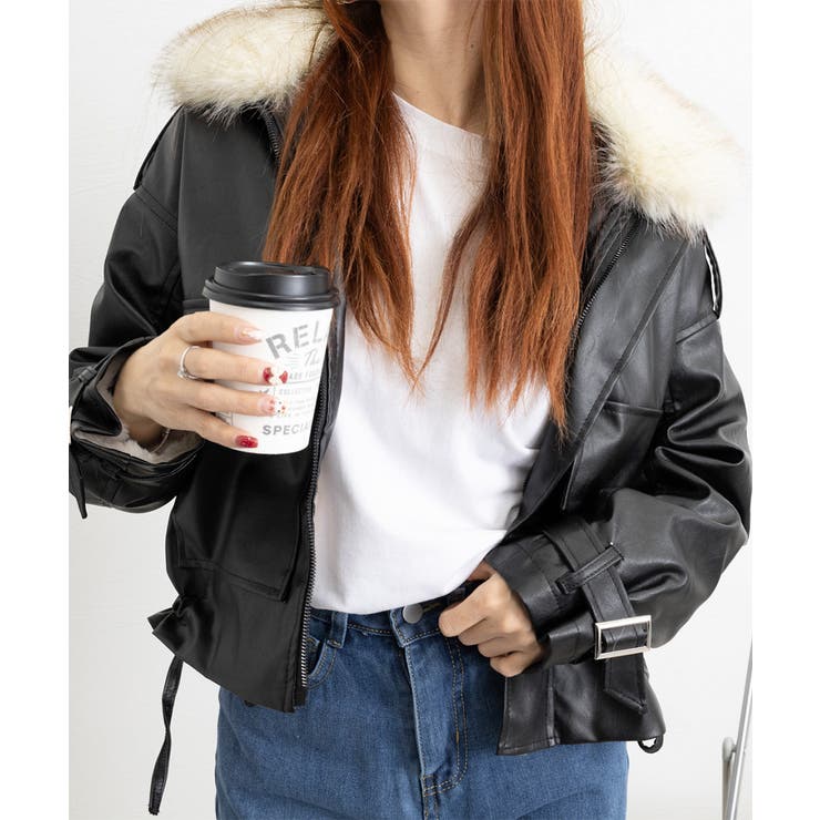 ファーライダースジャケットフェイクレザー[品番：AGCW0006149