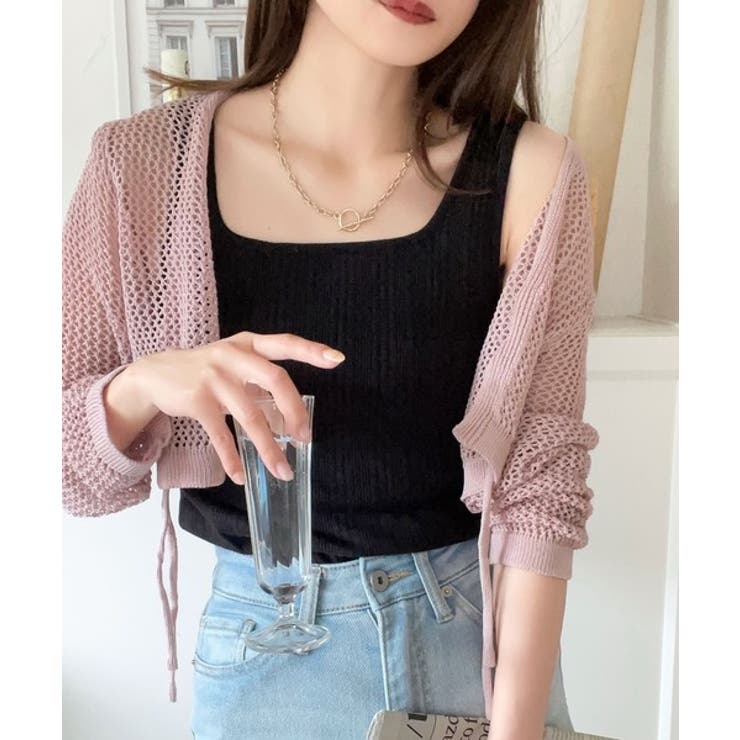 ランダムリブ スクエア無地2wayタンクトップ[品番：WZ000003576