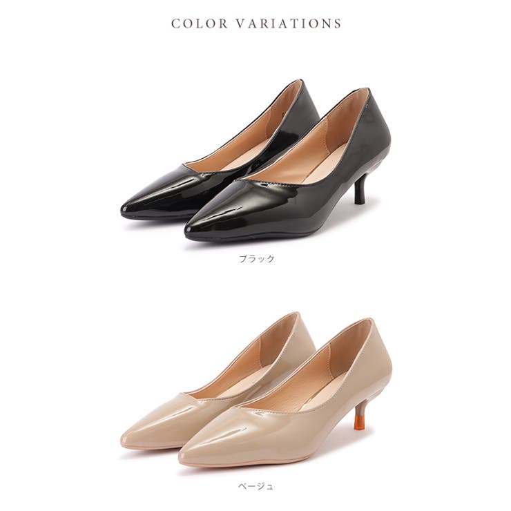 エナメル調ポインテッドトゥプレーンパンプス エナメル ツヤ[品番