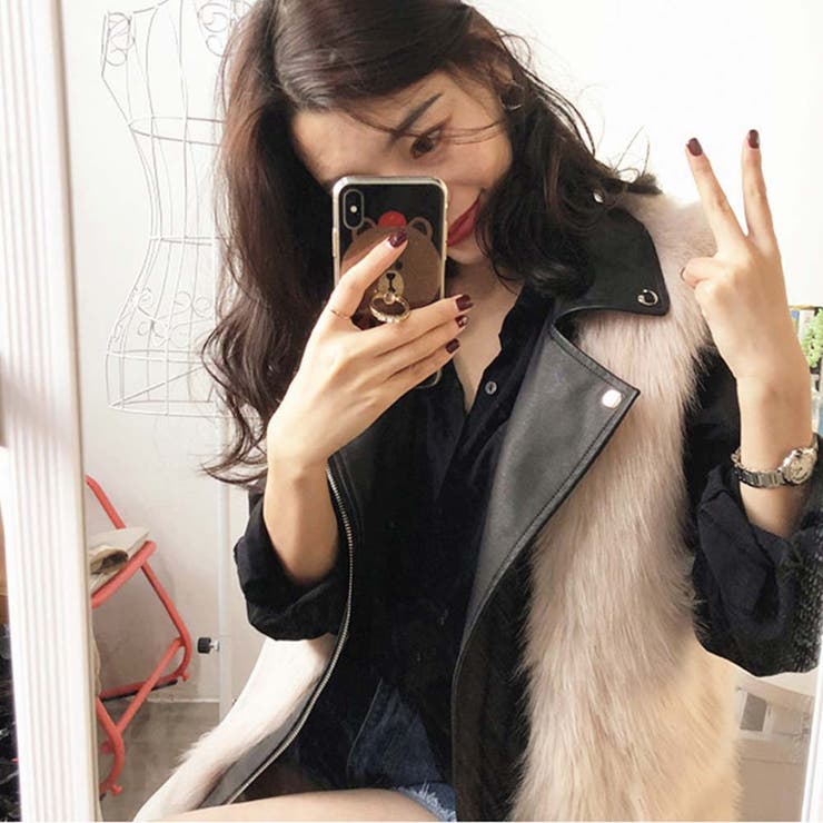 ライダースジャケットファーベスト【韓国ファッション】[品番