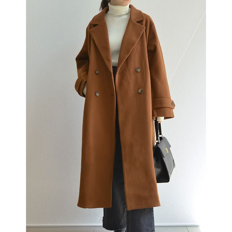 低身長サイズ有]ヘリンボーンor無地ダブルチェスターコート[品番