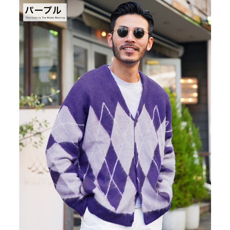 ◇モヘアライク アーガイルカーディガン◇カーディガン メンズ[品番