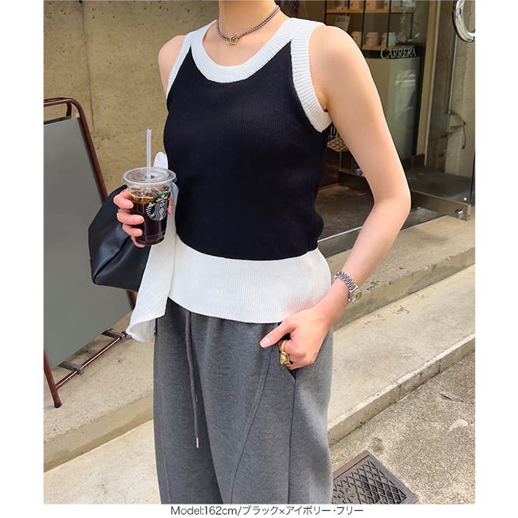 カップ付きアメリカンスリーブニットトップス［C7444］[品番