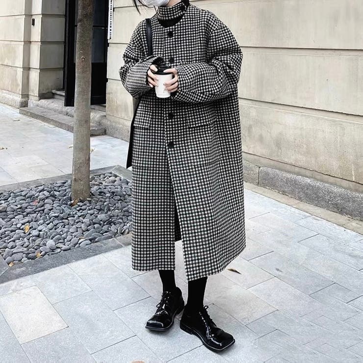 衿切替えチェックロングコート[品番：SHNW0008343]｜LADY LIKE