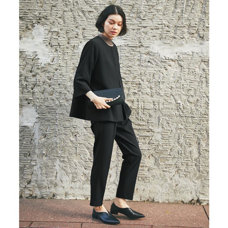 ノーカラージャケット＆テーパードパンツスーツセットアップ[品番