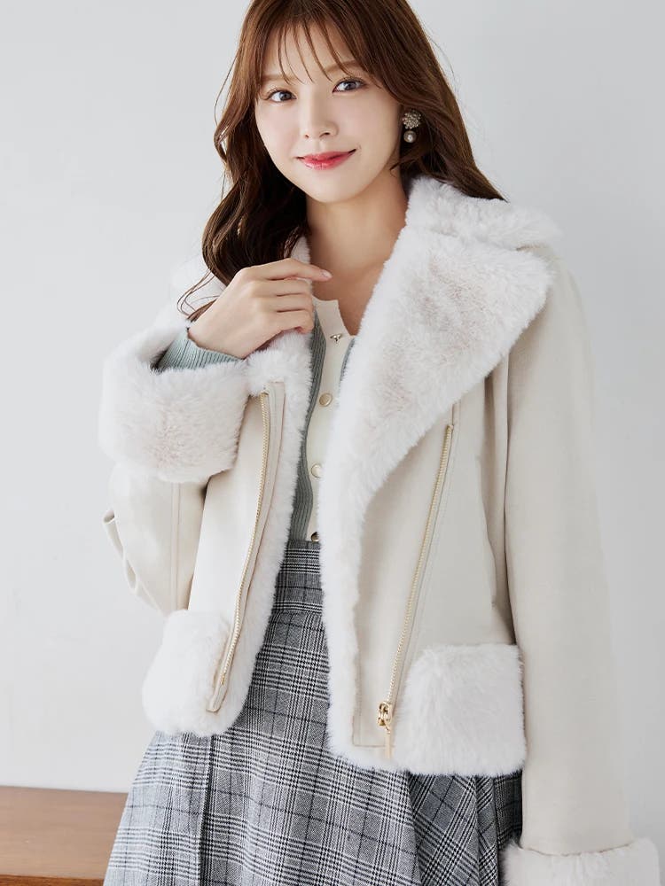 フェミニンにシフト】スエードファーライダースジャケット[品番