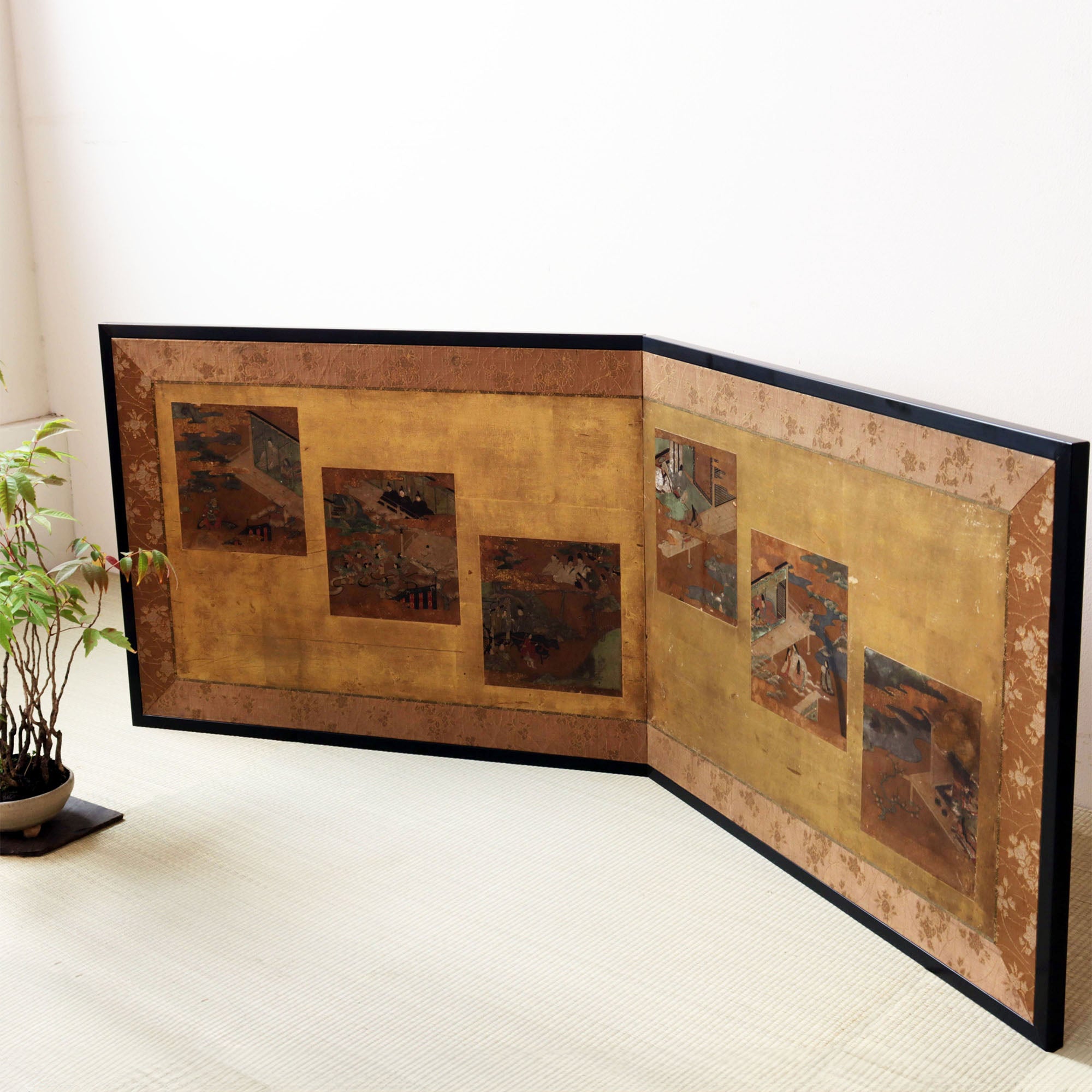 色紙貼交金枕屏風【Small golden folding screen】 [k0586] – 青梵