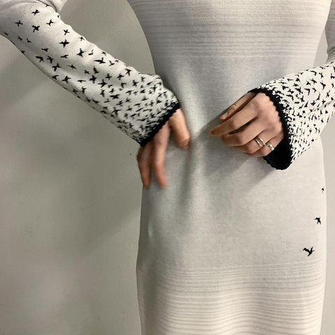 Mame Kurogouchi】 Crane Pattern Jacquard Knitted Dress – ONENESS