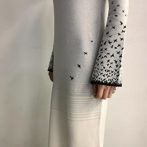 Mame Kurogouchi】 Crane Pattern Jacquard Knitted Dress – ONENESS