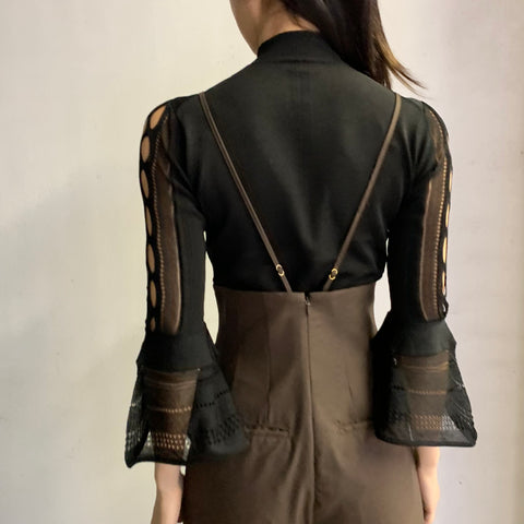 FETICO】2WAY BRA JUMPSUIT / FLARED SLEEVE KNIT TOP – ONENESS