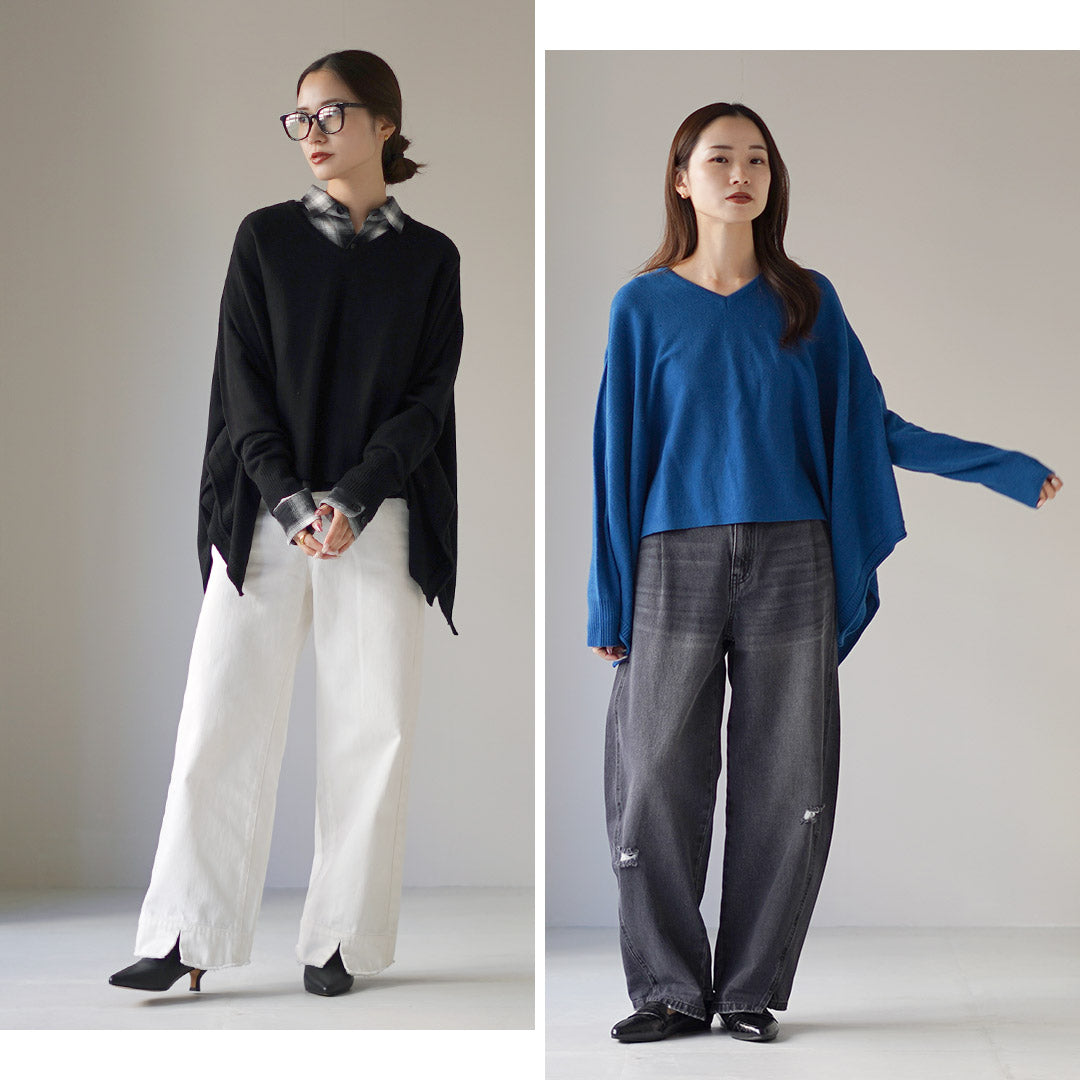 MAO MADE（マオメイド） メリノウール イレギュラーヘム Vネックプル