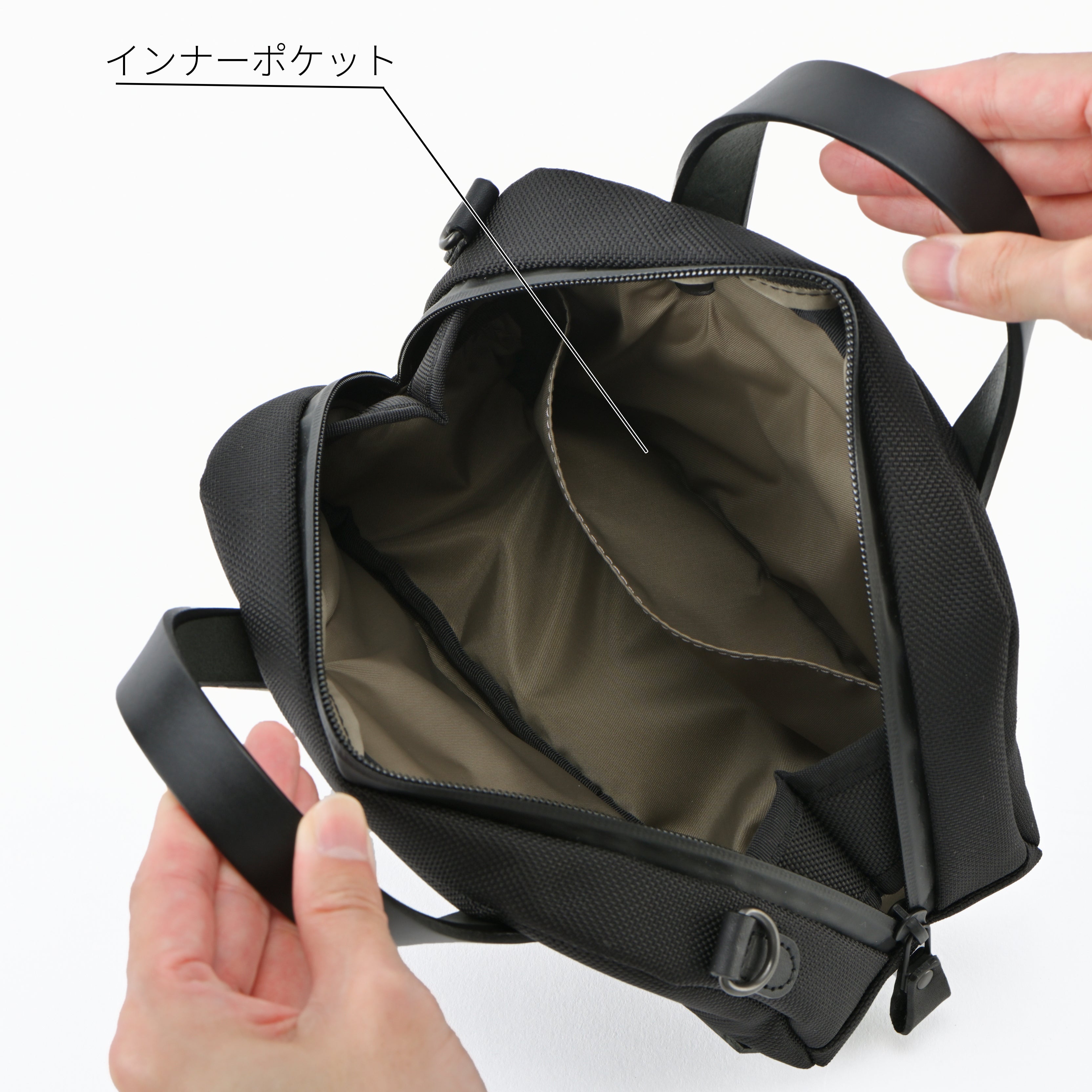 ミニボストン×栃木レザーハンドル｜ファスナー付きで安心｜コーデュラ