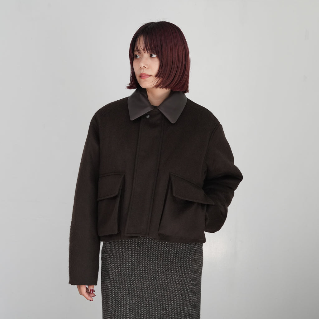 AURALEE BABY CAMEL FLANNEL PADDED SHORT BLOUSON / AIRY WOOL CHECK