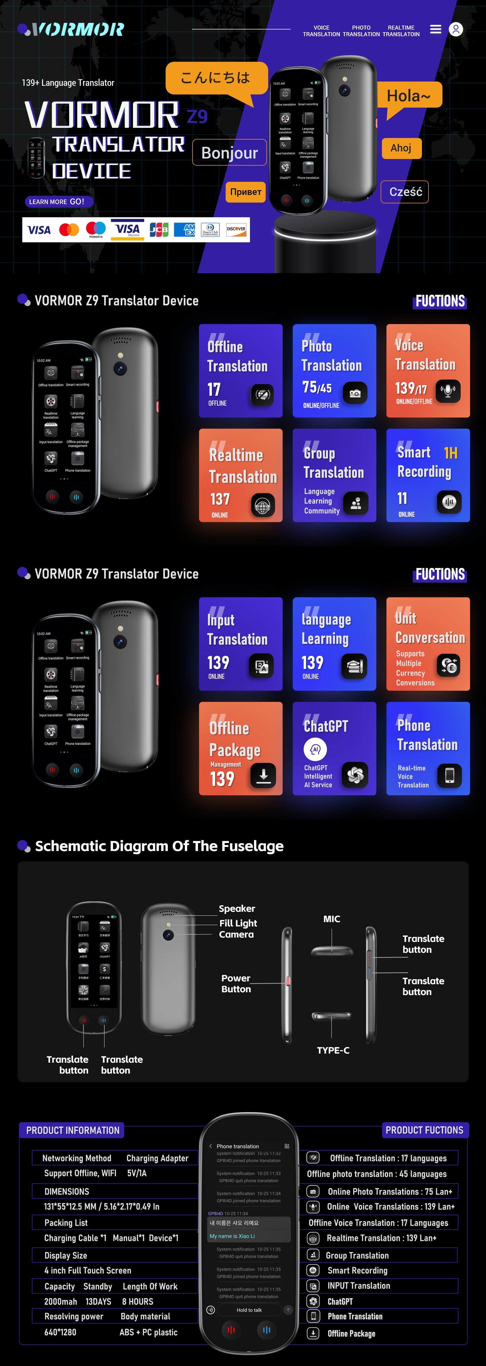 VORMOR Z9 New Arrival Language Translator Device, Portable Translator