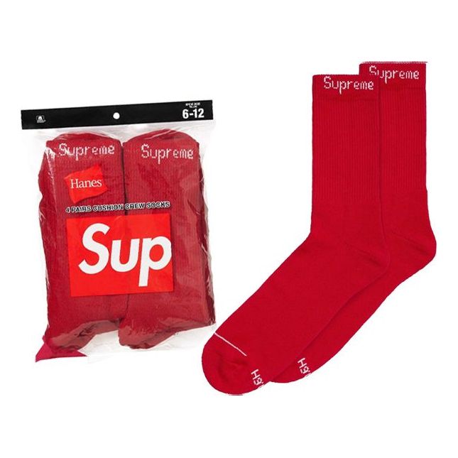 Supreme x Hanes Crew Socks (4 Pack) 'Red' SUP-FW23-024