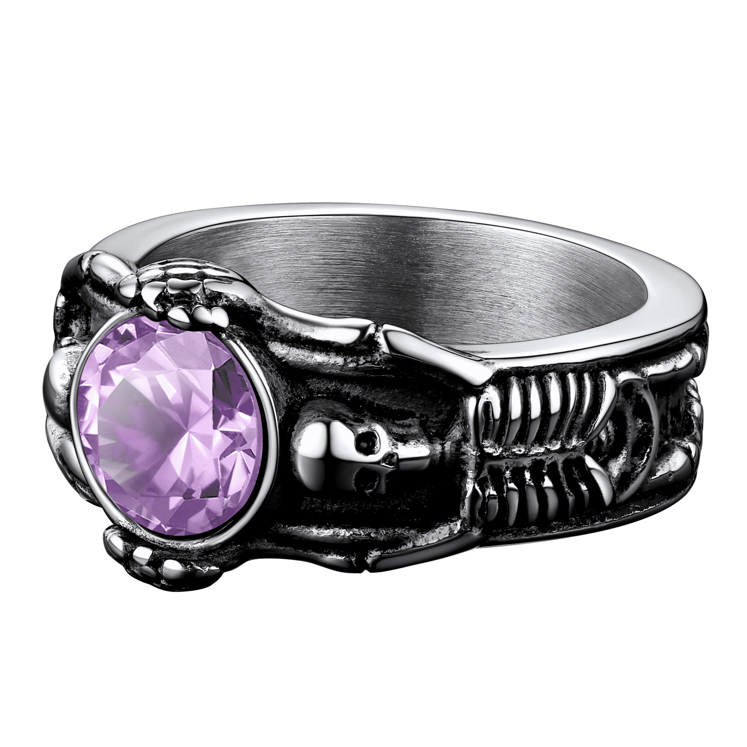 Gothic Gemstone Skull Ring for Men