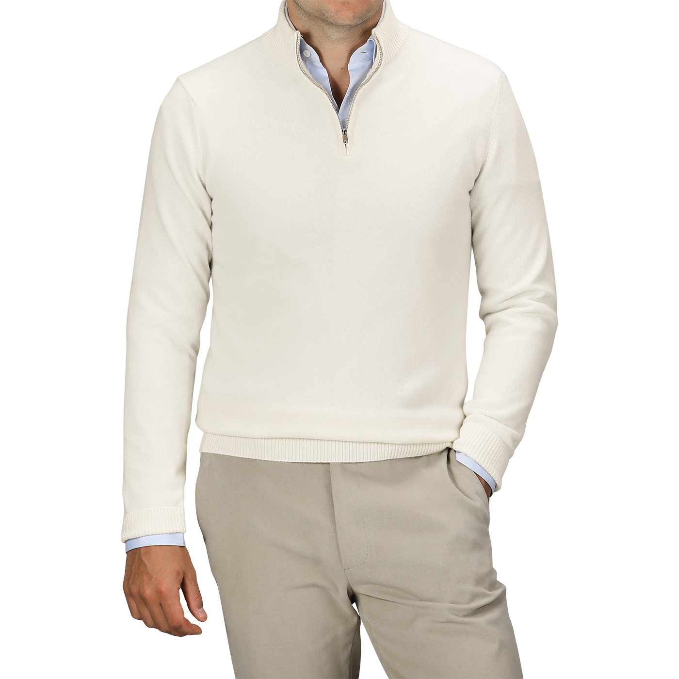 Daniele Fiesoli | Ecru Wool Cashmere Quarter Zip Sweater | Fine